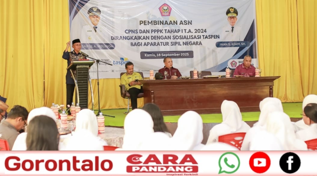 28 Wakil Bupati Pohuwato, Iwan S. Adam, secara resmi membuka kegiatan Pembinaan CPNS dan PPPK Tahap I Tahun 2024 yang dirangkaikan dengan Sosialisasi Taspen bagi Aparatur Sipil Negara (ASN), Kamis (18/09/2025) di Gedung Panua.